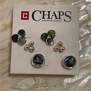 CHAPS Set/3 Silvertone Faux Abalone Green Tones Post Earrings